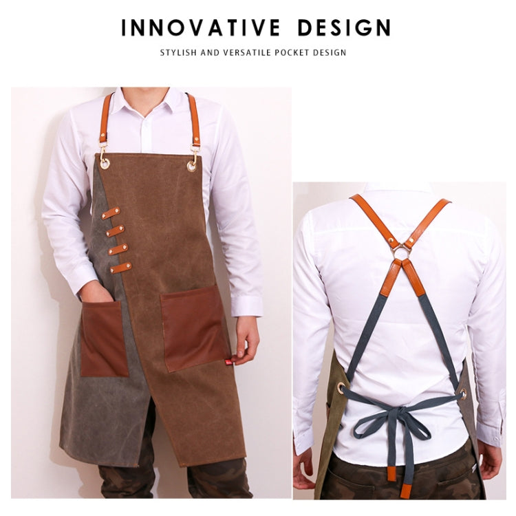 Denim Apron Barber Milk Tea Shop Waiter Overalls(Blue-white Hook Strap)