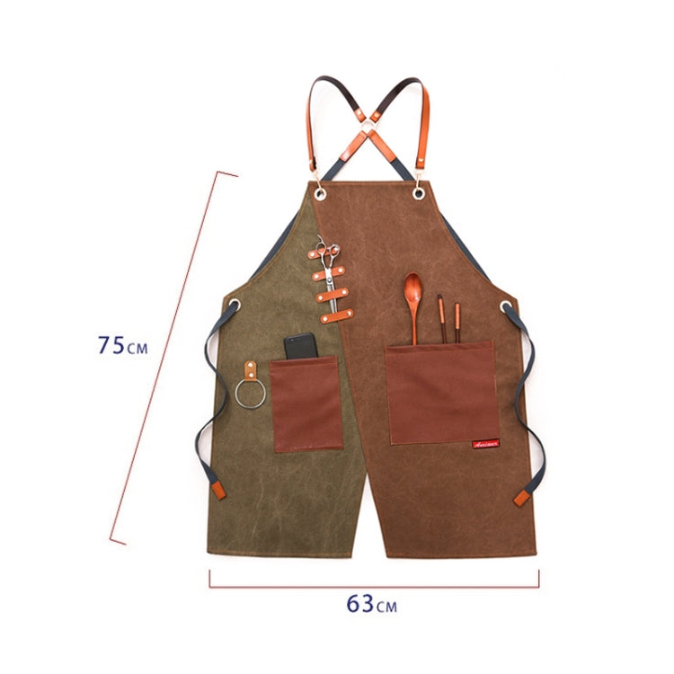 Denim Apron Barber Milk Tea Shop Waiter Overalls(Green-yellow Hook Strap)