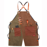 Denim Apron Barber Milk Tea Shop Waiter Overalls(Green-yellow Hook Strap)