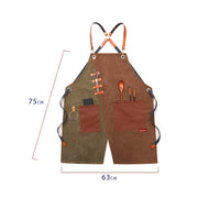 Denim Apron Barber Milk Tea Shop Waiter Overalls(Green-yellow Hook Strap)