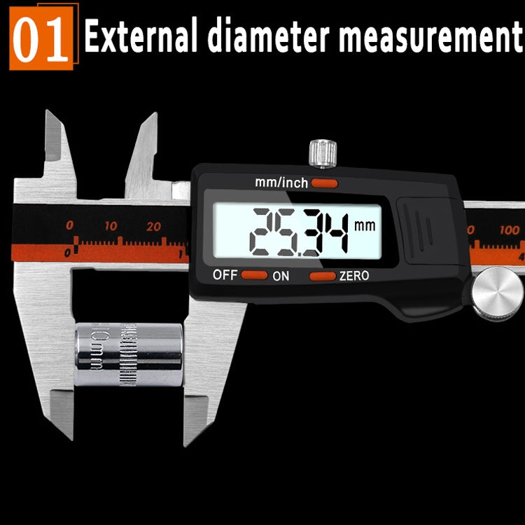 0-150mm Plastic Meter Stainless Steel Body Digital Display Electronic High-Precision Vernier Caliper, Specification: 2 Units of mm/inch