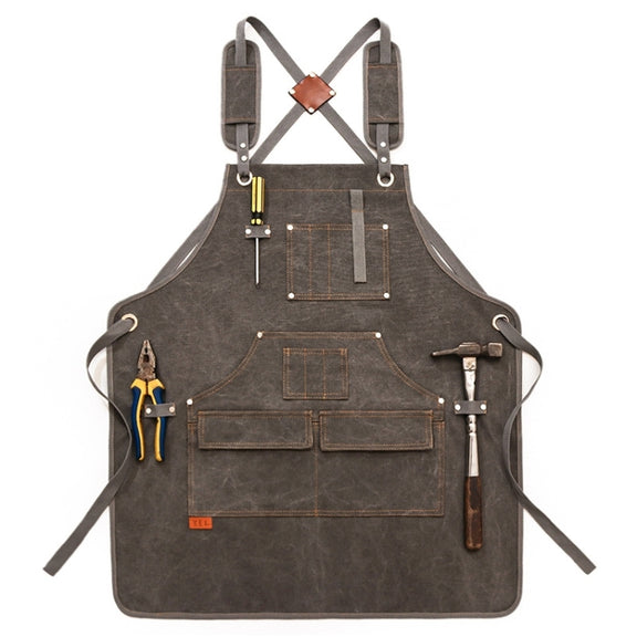 Canvas Apron Barber Roasting Cafe Gardening Woodworking Men And Women Canvas Work Clothes, Specification: Adult Models(Gray)