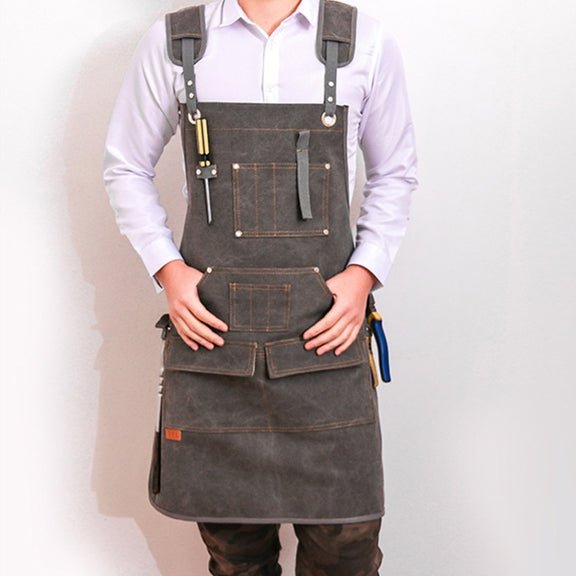 Canvas Apron Barber Roasting Cafe Gardening Woodworking Men And Women Canvas Work Clothes, Specification: Adult Models(Gray)