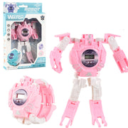 3 PCS Children Electronic Watch Cartoon Deformation Robot Toy Watch(Pink)