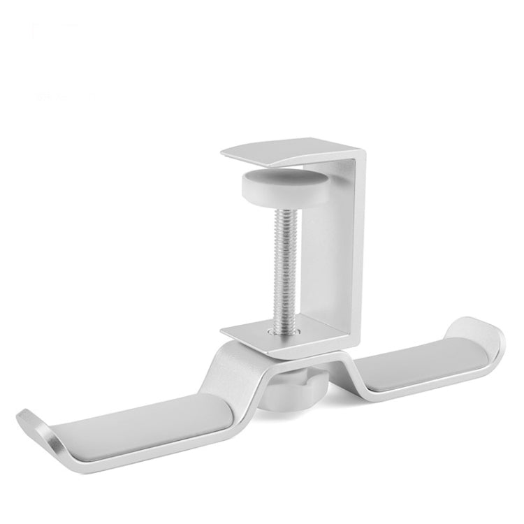 Universal Metal Headphone Double Bracket Headphone Hanger Desktop Lock Clip Headphone Display Shelf(Silver)