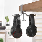 Universal Metal Headphone Double Bracket Headphone Hanger Desktop Lock Clip Headphone Display Shelf(Silver)