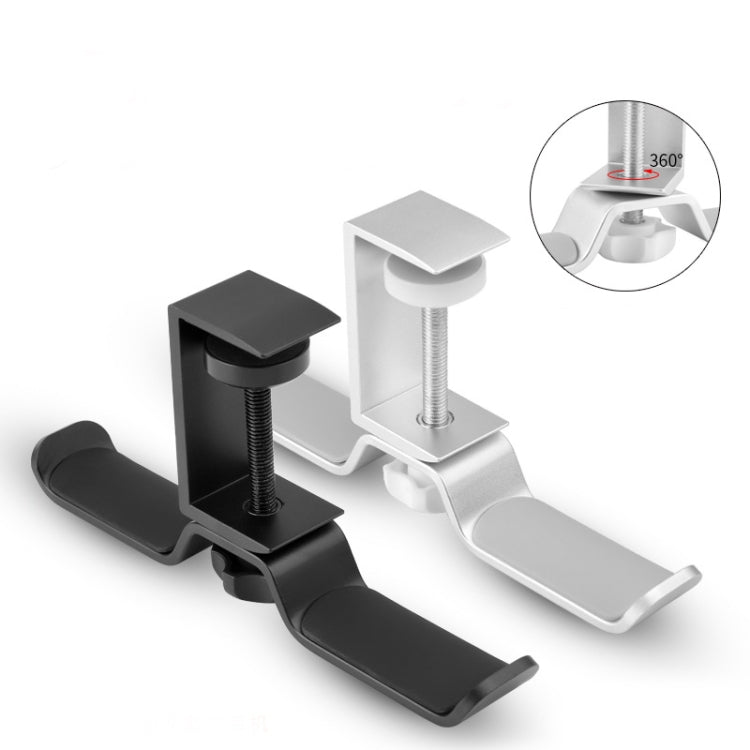 Universal Metal Headphone Double Bracket Headphone Hanger Desktop Lock Clip Headphone Display Shelf(Silver)