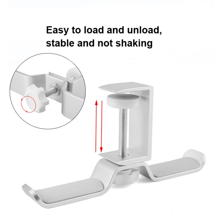 Universal Metal Headphone Double Bracket Headphone Hanger Desktop Lock Clip Headphone Display Shelf(Silver)