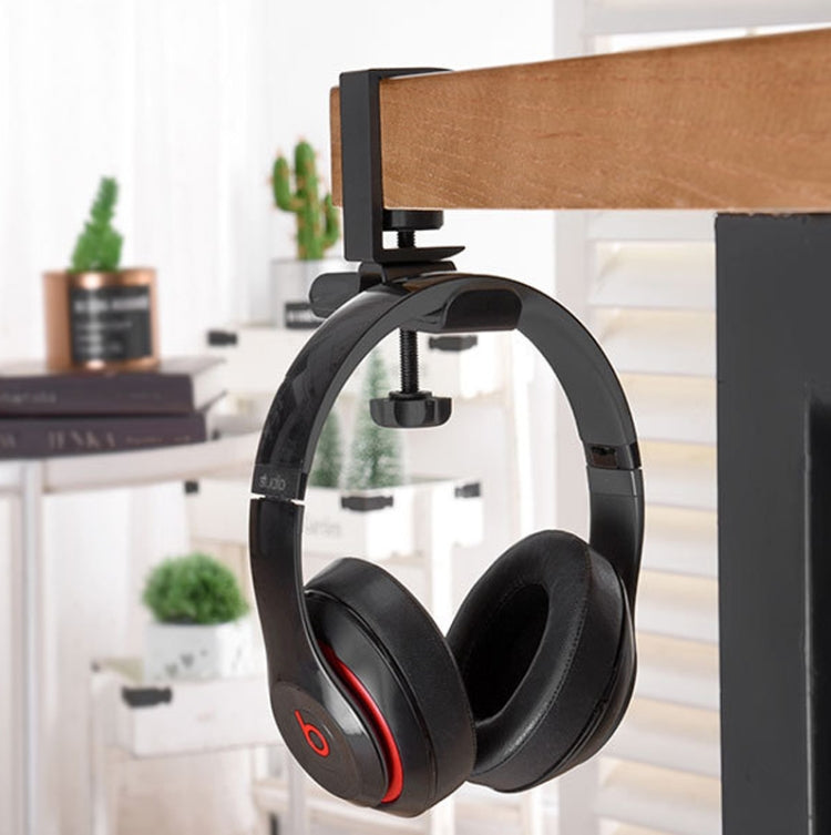 Universal Metal Headphone Double Bracket Headphone Hanger Desktop Lock Clip Headphone Display Shelf(Silver)