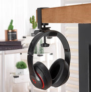 Universal Metal Headphone Double Bracket Headphone Hanger Desktop Lock Clip Headphone Display Shelf(Silver)