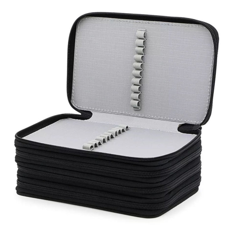 Solid Color Square Four-Layer Pencil Case Sketch Colorful Pencil Case With 72 Holes(Black)