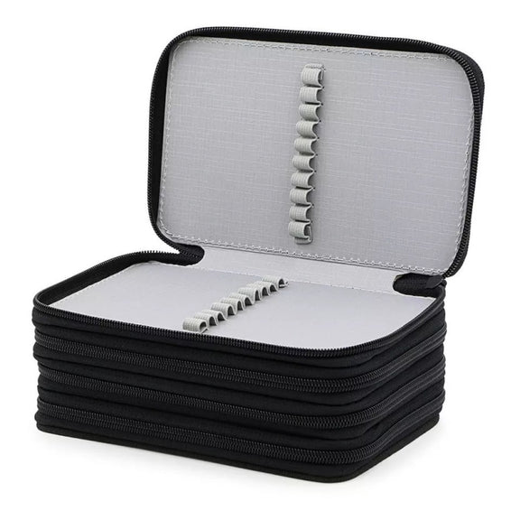 Solid Color Square Four-Layer Pencil Case Sketch Colorful Pencil Case With 72 Holes(Black)