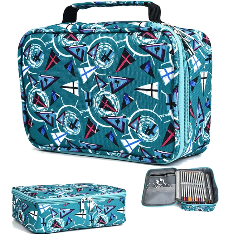 Large-Capacity Frosted Pencil Case Zipper Pencil Case(Green Geometry)