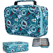 Large-Capacity Frosted Pencil Case Zipper Pencil Case(Green Geometry)
