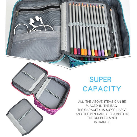 Large-Capacity Frosted Pencil Case Zipper Pencil Case(Green Geometry)