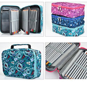 Large-Capacity Frosted Pencil Case Zipper Pencil Case(Green Geometry)