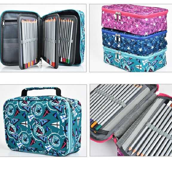 Large-Capacity Frosted Pencil Case Zipper Pencil Case(Green Geometry)