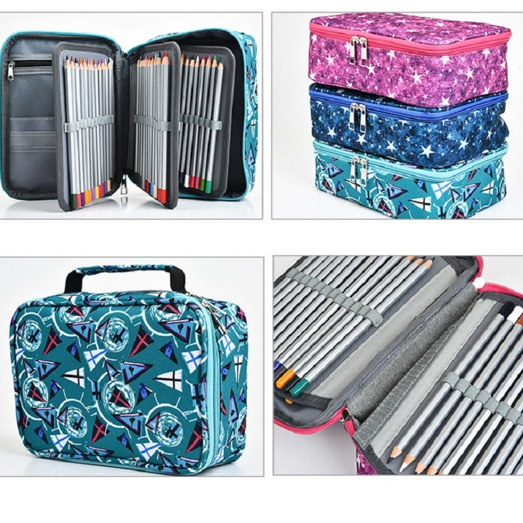 Large-Capacity Frosted Pencil Case Zipper Pencil Case(Green Geometry)