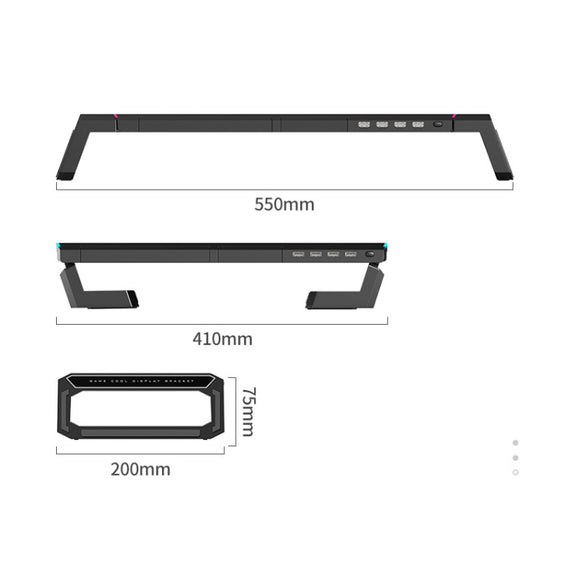 ICE COOREL T1 Monitor Increased Rack Foldable Laptop Stand With RGB Lighting & 4xUSB2.0 Expansion Interface(Obsidian Black)