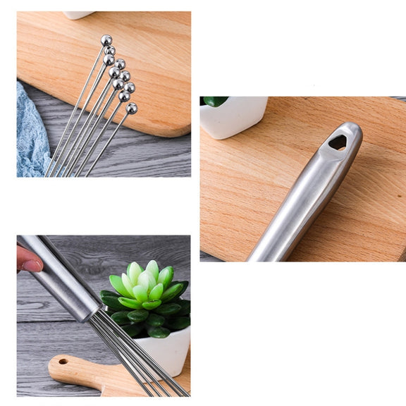 2 PCS Manual Whisk Stainless Steel Glass Bead Egg Whisk Kitchen Household Hand-Held Baking Tools Type B 12 Inch