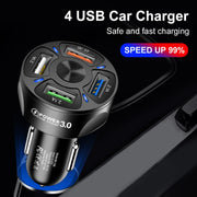 2 PCS BK-358 3A QC3.0 4USB Car Charger One For Four Mobile Phone Car Charger(Black)