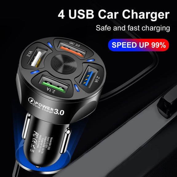 2 PCS BK-358 3A QC3.0 4USB Car Charger One For Four Mobile Phone Car Charger(Black)