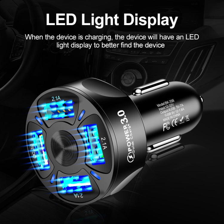 2 PCS BK-358 3A QC3.0 4USB Car Charger One For Four Mobile Phone Car Charger(Black)
