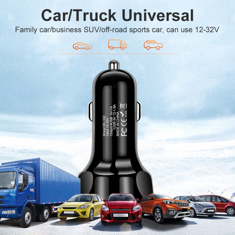 2 PCS BK-358 3A QC3.0 4USB Car Charger One For Four Mobile Phone Car Charger(White)