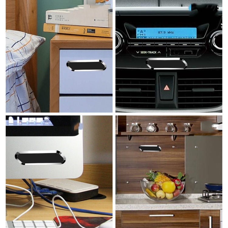 F601 4 PCS One Word Long Magnet Car Bracket Car Navigation Lazy Magnetic Metal Bracket(Rounded Silver)