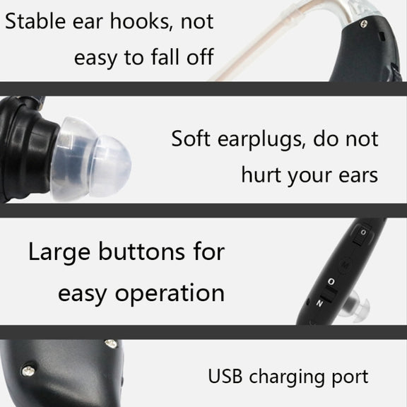 GM-105 Elderly Hearing Aid Sound Amplifier Intelligent Noise Reduction Sound Collector, Style: EU Plug(Fantasy Black)