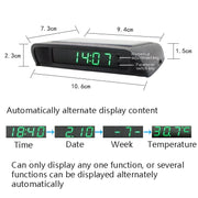Solar Night Light Car Clock Automotive Electronic Clock Temperature Time+Date+Week+Temperature(White Light)