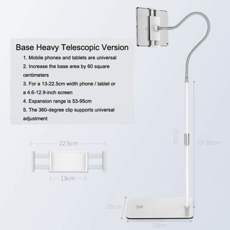SSKY L6 Bedside Sofa Live Landing Phone Tablet Computer Bracket, Style: Base Heavy Telescopic Version (White)
