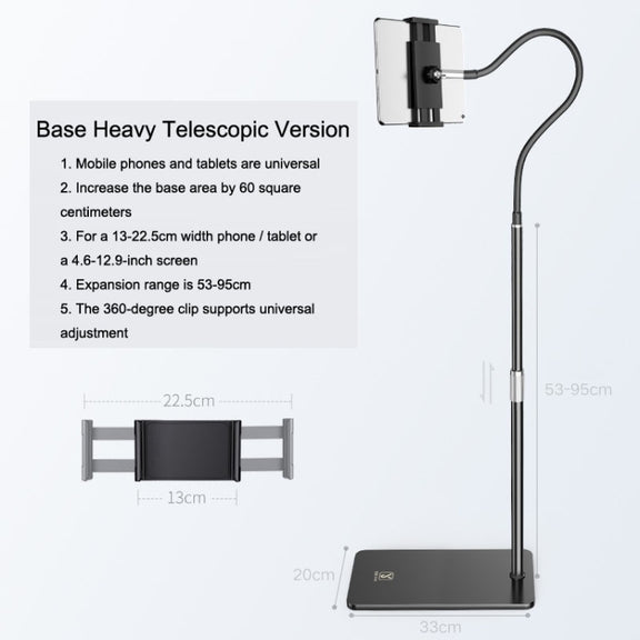 SSKY L6 Bedside Sofa Live Landing Phone Tablet Computer Bracket, Style: Base Heavy Telescopic Version (Black)