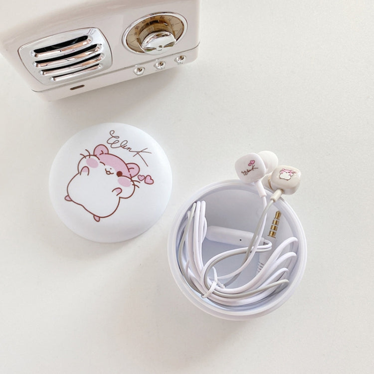 2 Pairs Heavy Bass Wired Headset Mobile Phone Universal Headset with Storage Box & Microphone(White Rat + Storage Box)