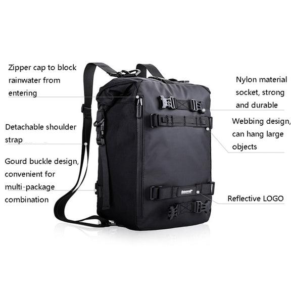 Rhinowalk Multi-Function Motorcycle Rear Seat Bag Combination Rear Shelf Pannier, Colour: Black 30L