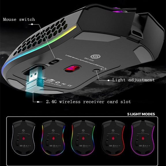 K-Snake BM600 1600 DPI 7-keys Hollow Lightweight Wireless Charging RGB Colorful Gaming Mouse(Wireless BM600 White)