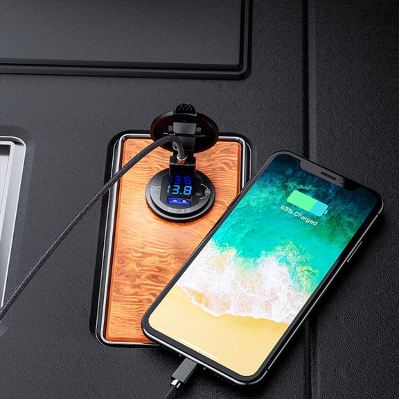 Aluminum Alloy Double QC3.0 Fast Charge With Button Switch Car USB Charger Water-resistant Car Charger Specification: Black Shell Blue Light With Terminal