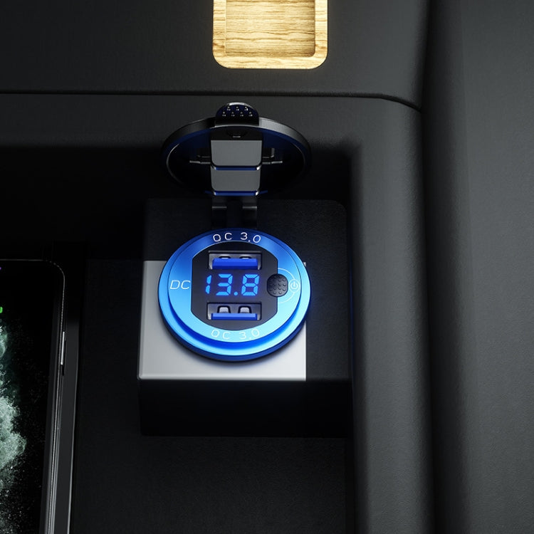 Aluminum Alloy Double QC3.0 Fast Charge With Button Switch Car USB Charger Water-resistant Car Charger Specification: Black Shell Blue Light With 60cm Line