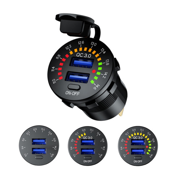 Car Motorcycle Ship Modified With Colorful Screen Display USB Dual QC3.0 Fast Charge Car Charger, Model: P20-C With Terminal