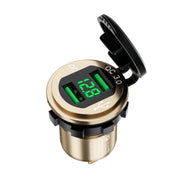 Car Motorcycle Modified USB Charger QC3.0 Metal Water-resistant Fast Charge(Golden Shell Green Light)