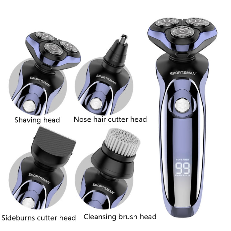 Sportsman SM-530 Electric Men Shaving Knife Multi-Function Base Charging Digital Water Washing Razor, Specification: US Plug(Purple)