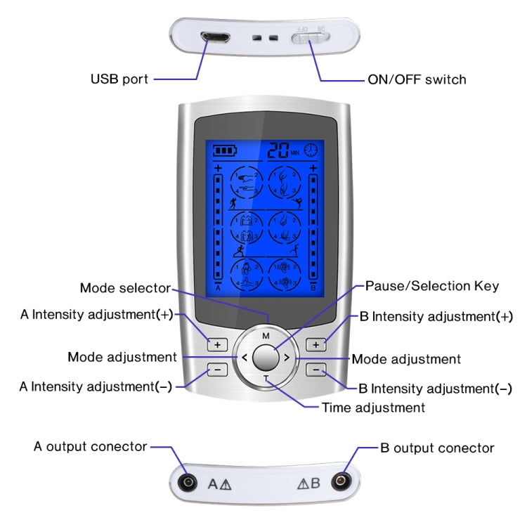 24-Mode Digital Electronic Pulse Massager Intelligent Whole Body Physical Therapy Meridian Massager, Specification: AU Plug( Silver)
