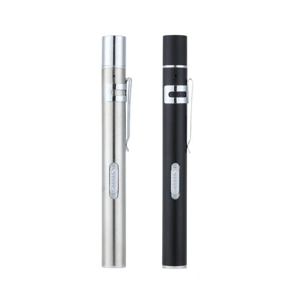 Flashlight Pupil Pen Light Yellow White Dual Light Source Dental Light LED Stainless Steel Morning Inspection Light(Silver)