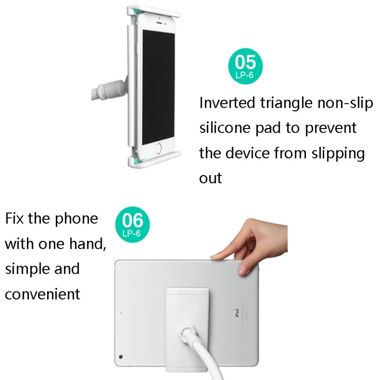 LP-6 Tablet Mobile Phone Lazy Bracket Detachable Bed Bracket, Style: Two-stage （Silver)