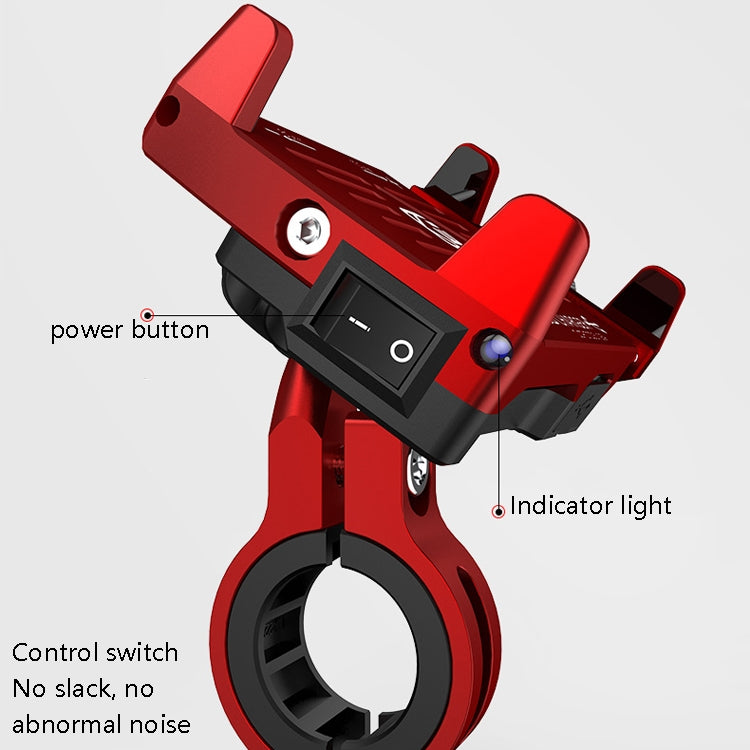 Kewig M6 Aluminum Alloy Motorcycle Mobile Phone Bracket Rechargeable With Switch Water-resistant Stable Navigation Bracket(Red)