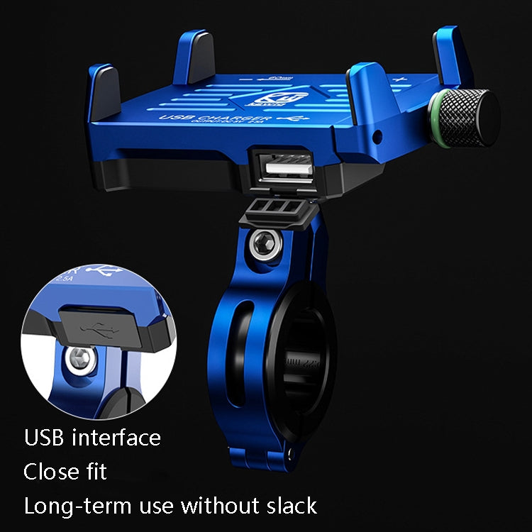 Kewig M6 Aluminum Alloy Motorcycle Mobile Phone Bracket Rechargeable With Switch Water-resistant Stable Navigation Bracket(Blue)