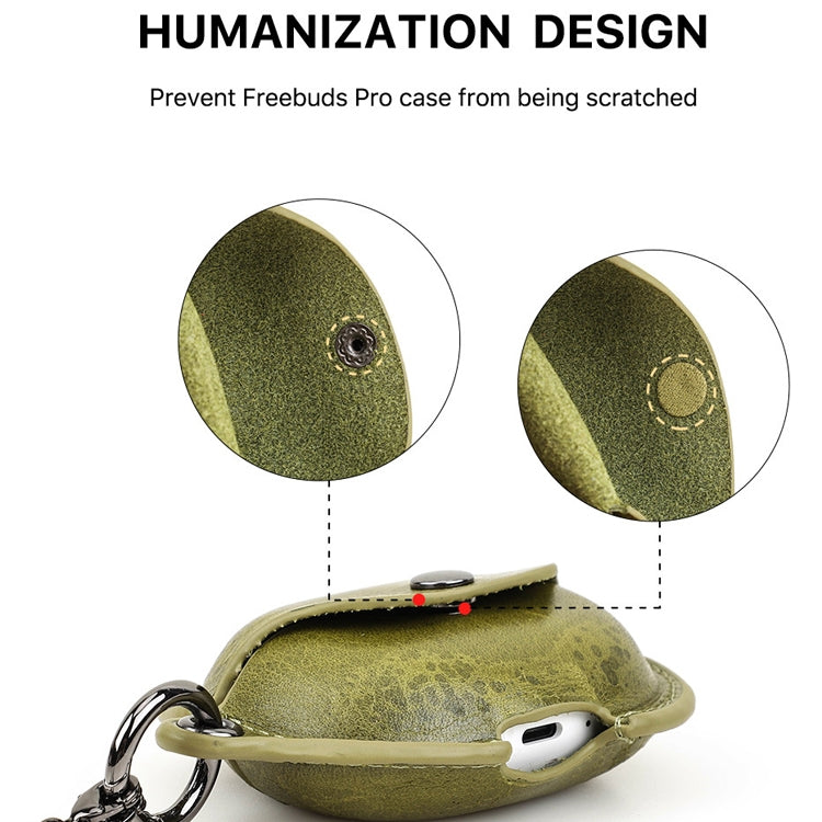 CONTACTS FAMILY CF1123B for Huawei FreeBuds Pro Leather Protective Case with Necklace Lanyard(Green)