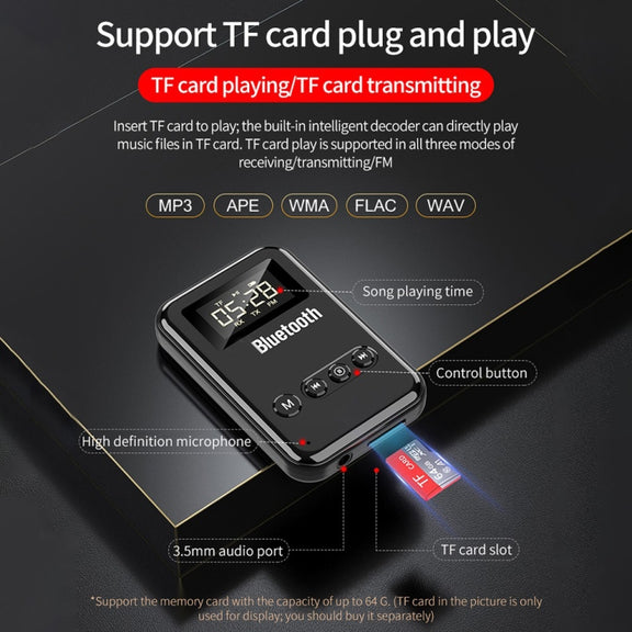 K6 Bluetooth 5.0 Receiver Transmitter 2 In 1 Adapter Computer Speaker Car FM (Black)