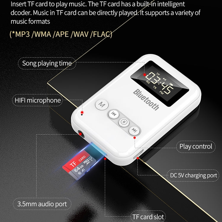 K6-W Bluetooth 5.0 Receiver Transmitter 2 in 1 Adapter Computer Speaker Car FM (White)