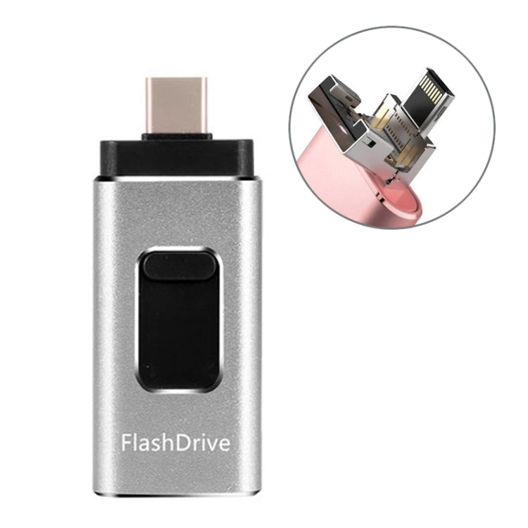 64GB SH02 USB 3.0 + 8 Pin + Mirco USB + Type-C 4 In 1 Mobile Computer U-Disk With OTG Function(Silver)